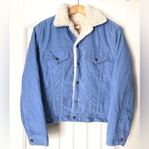 Vintage Levis 1970s Corduroy Sherpa & Quilted Lined Trucker Jacked Blue Men’s 40